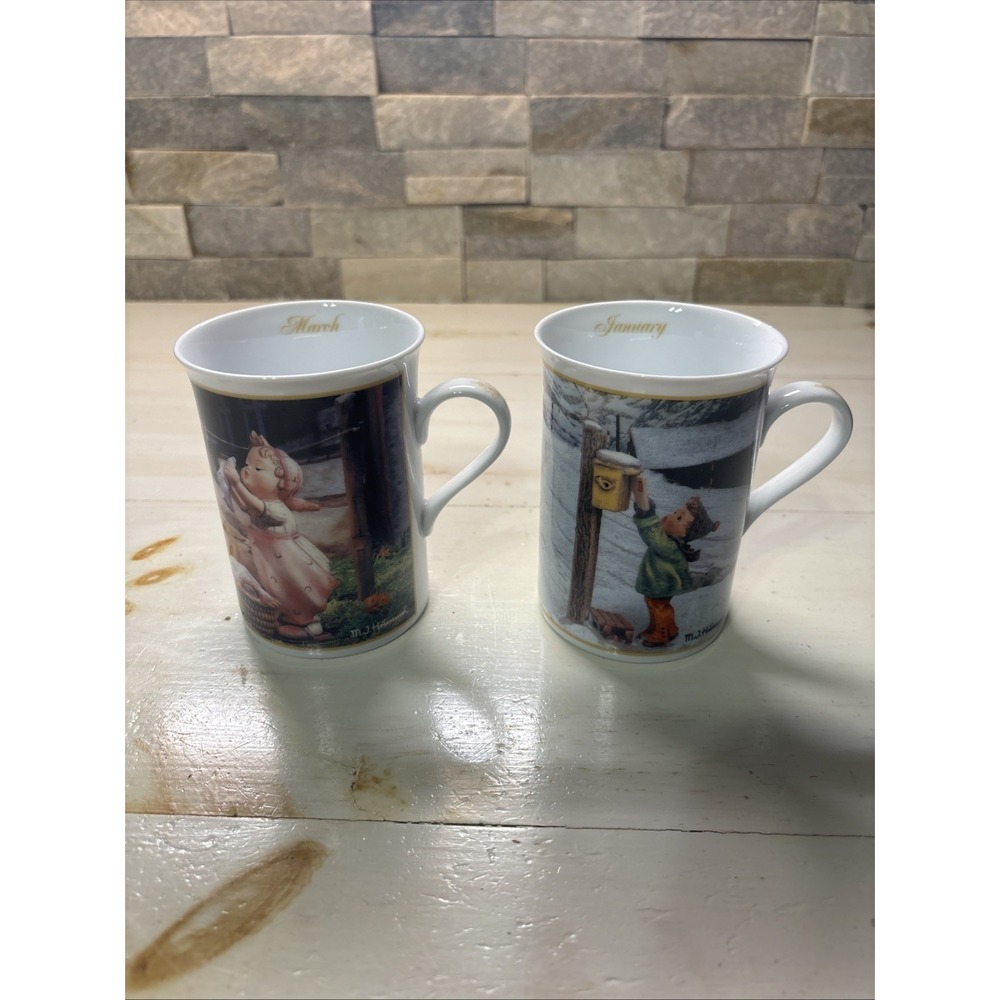 Danbury Mint ~ M.I. Hummel Mugs of the Year Porcelain Cups -‎ 2 Cups Mar,Jan.